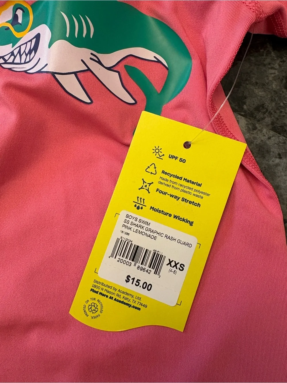 Boy's Pink Shark Graphic Rashguard Swim Top